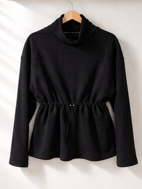 Nine West Black Funnel Neck Drawstring Pullover